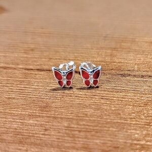 Butterfly Stud Earrings in Red and .925 Sterling Silver.
